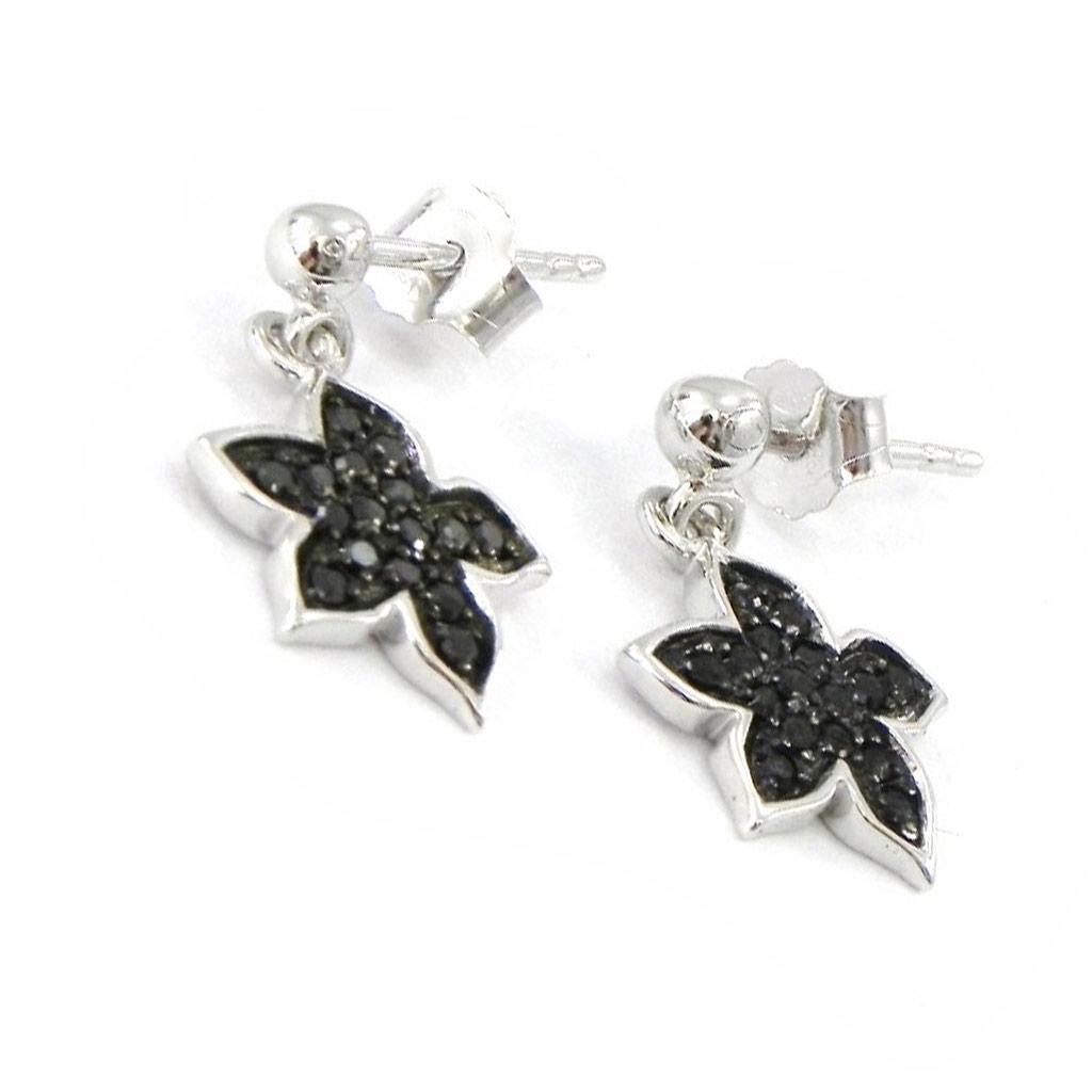Les Trésors De Lily [I8077] - Silver Earrings 'Romy' Black White (rhodium-plated) - 15x10 Mm