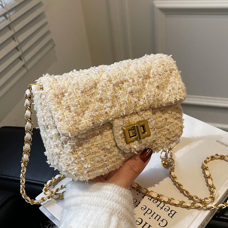 Wollbeutel Damen Herbst und Winter neu Nischendesign Kette Schulter Umhängetasche hochwertig kleine quadratische Tasche