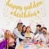 12Pcs Golden Birthday Party Decorations Includes Happy Golden Birthday Banner,10Pcs gold hanging swirls, 1Pcs Glitter Golde Cake Topper.