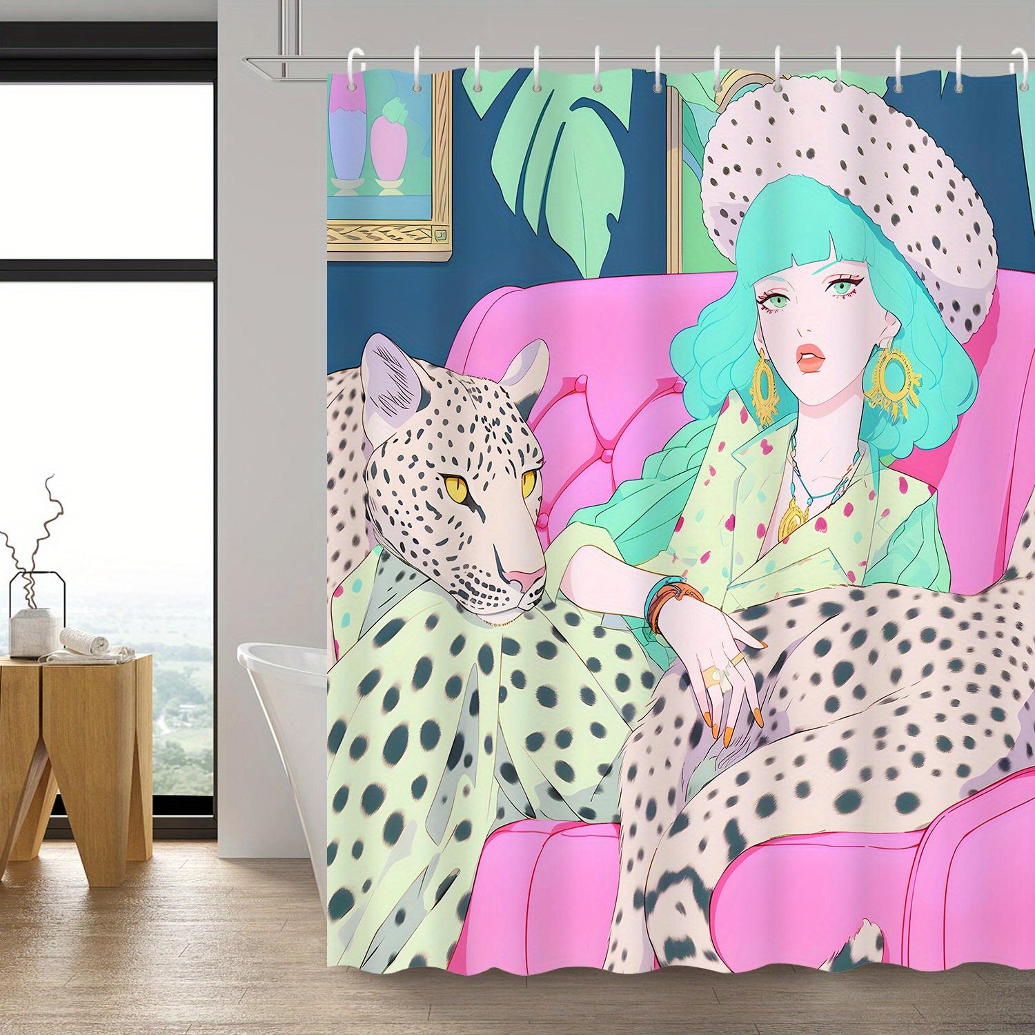 

Stylish Woman with Leopard Waterproof Shower Curtain for Modern Bathroom Decor, 72x72 inches, Durable and Unique Design W90XH180cm