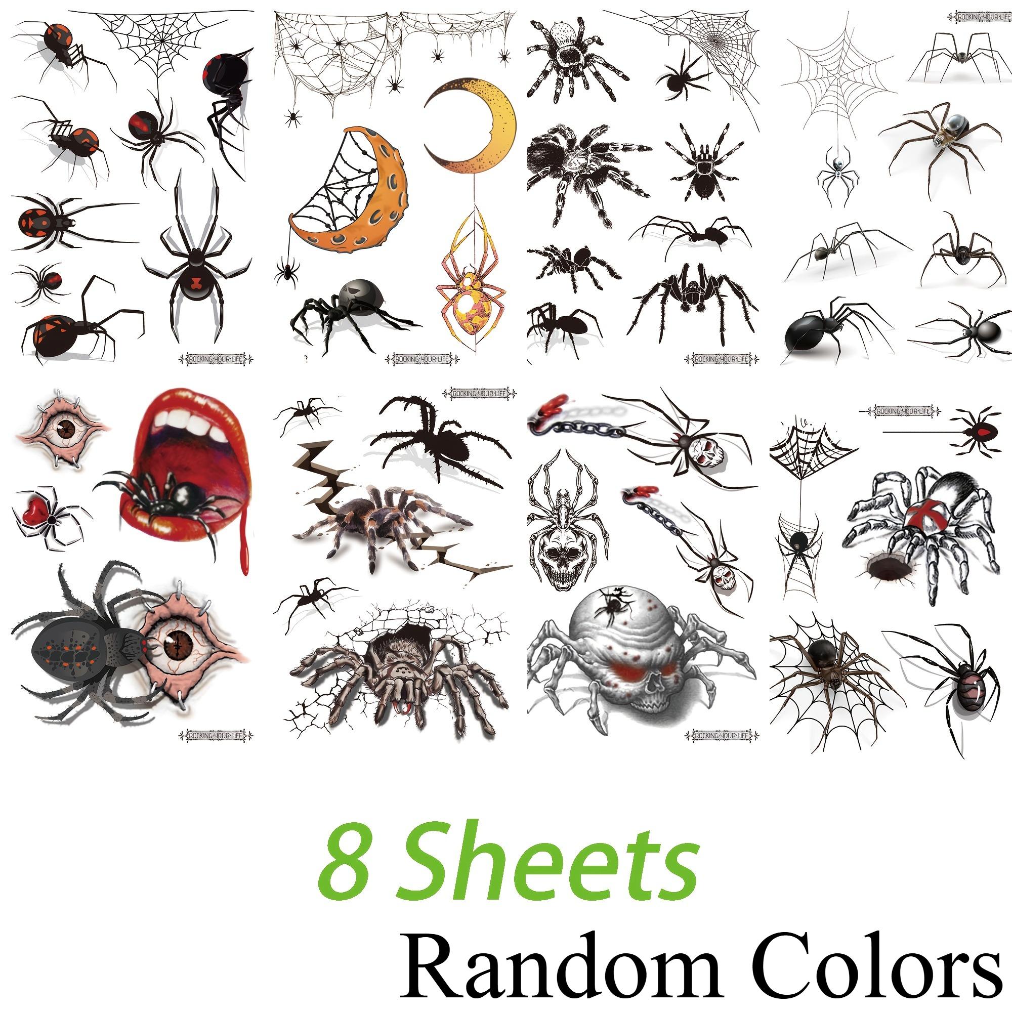 

8PCS Halloween Temporary Tattoo - Designs for evil spiders, bats, pumpkins, etc., for face painting, party gifts, and decorations Random Colors