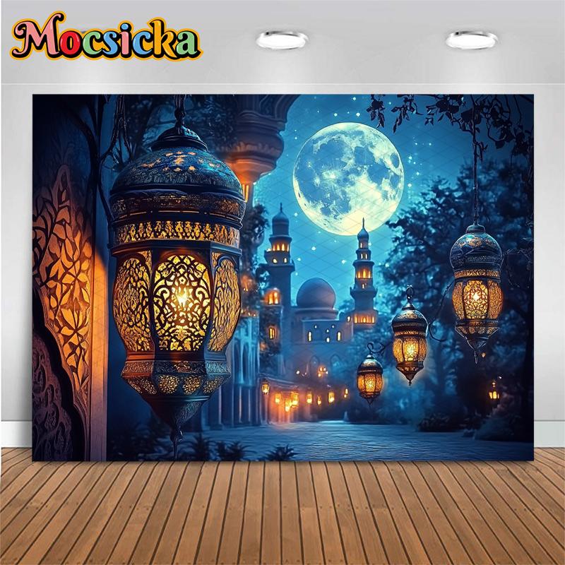 Mocsicka Christmas Photography Background Night Moon Mosque Palace Castle Lamp Festival Decoration Birthday Party Photo Backdrop