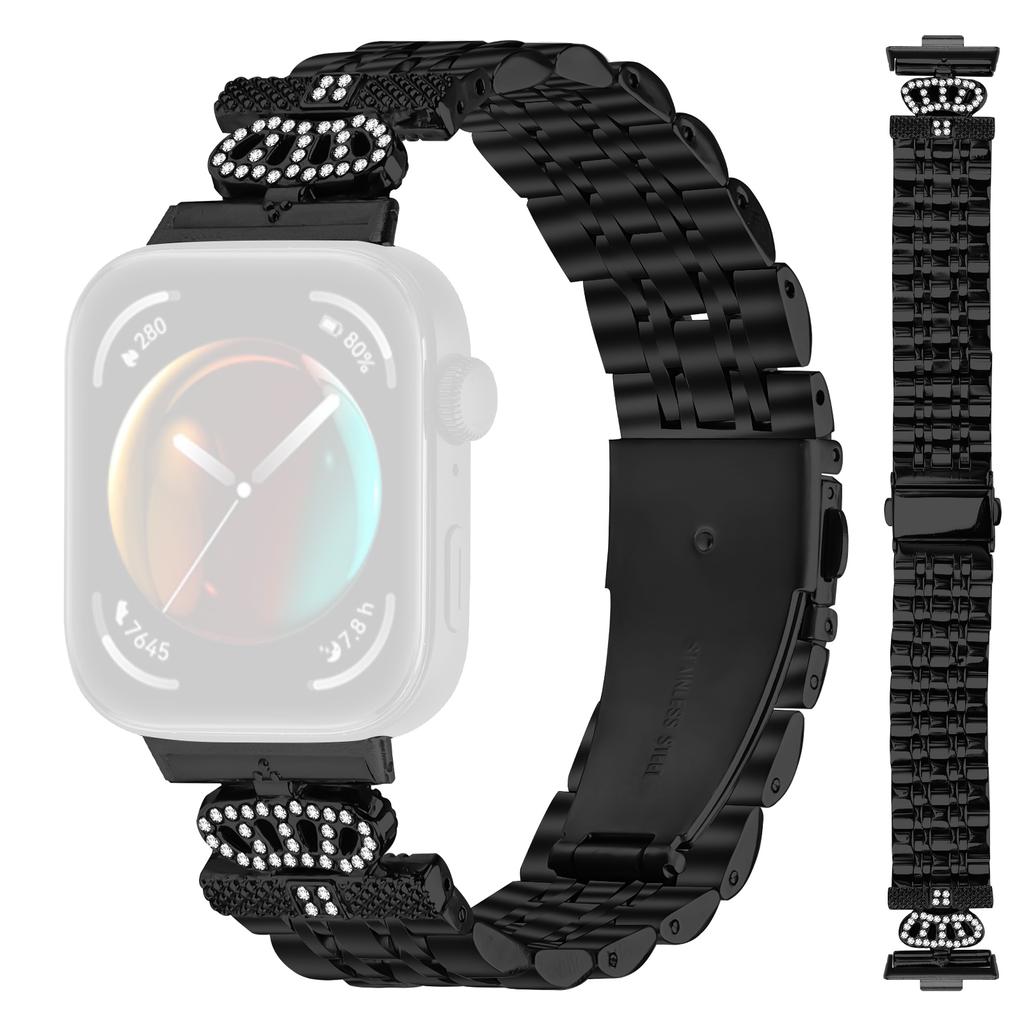 For Huawei Watch Fit 3 Watch Band 7-Bead Rhinestone Crown Stainless Steel Strap