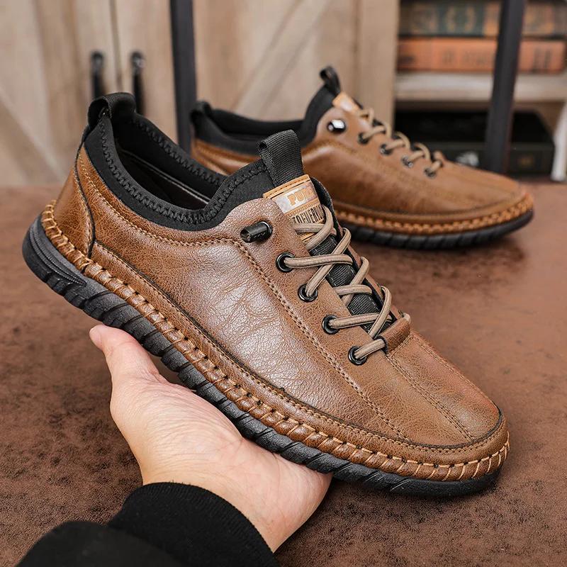 Men Casual Leather Shoes Lightweight Breathable Men Autumn Shoes Lace-Up Sneakers Sneakers Soft Non-Slip Business Footwears2024