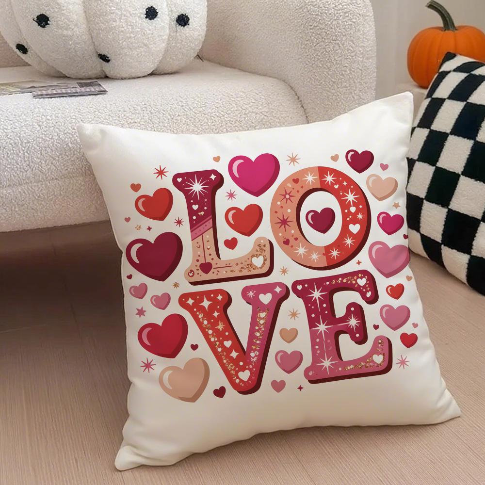 Valentines Day Gift with Heartshaped Pattern Cushion Cover Throw Pillow Cover Hidden Button Durable Polyester Chair Cushion