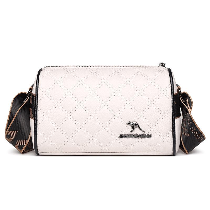 Live stream new leather women s bags, trendy fashion rhombus shoulder messenger bag embroidered thread first layer cowhide pillow bag