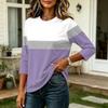 Women's Raglan Sleeve T-Shirt, Round Neck Three-Quarter Sleeve Striped Color-Block Pullover Top