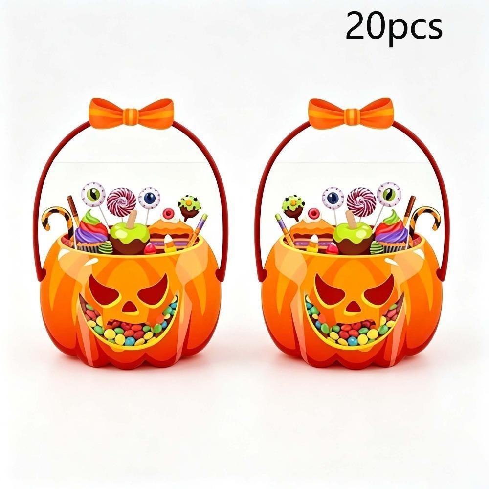 Halloween Pumpkin Candy Bags with Handles Clear Pumpkin Pattern Gift Bags Trick or Treat Bags for Party Candy Cookie Packaging