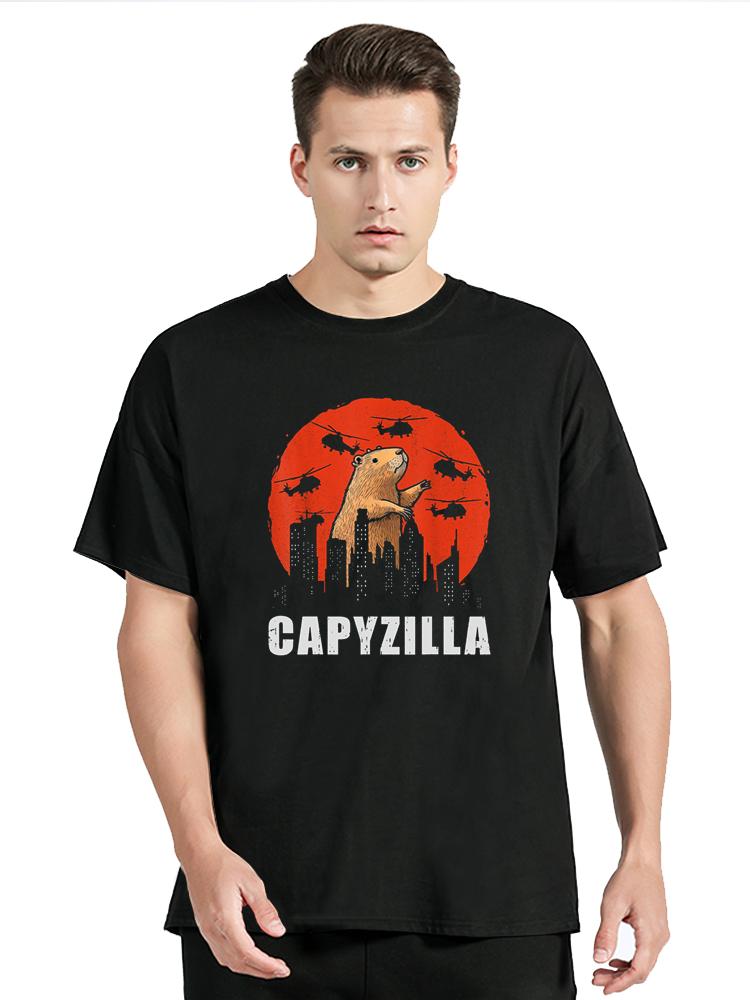 Funny Capybara Capyzilla Retro T Shirt Fashion Cotton Tshirt Clothing Casual T-shirts Clothing Oversized Graphic Tees Tops