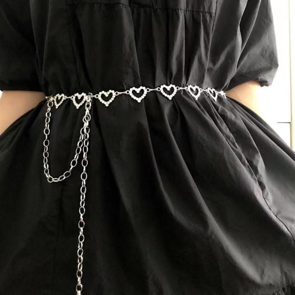 Adjustable Tassel Heart Waist Chain Y2K Metal Body Jewelry All-match Rhinestone Bikini Belly Chain Summer