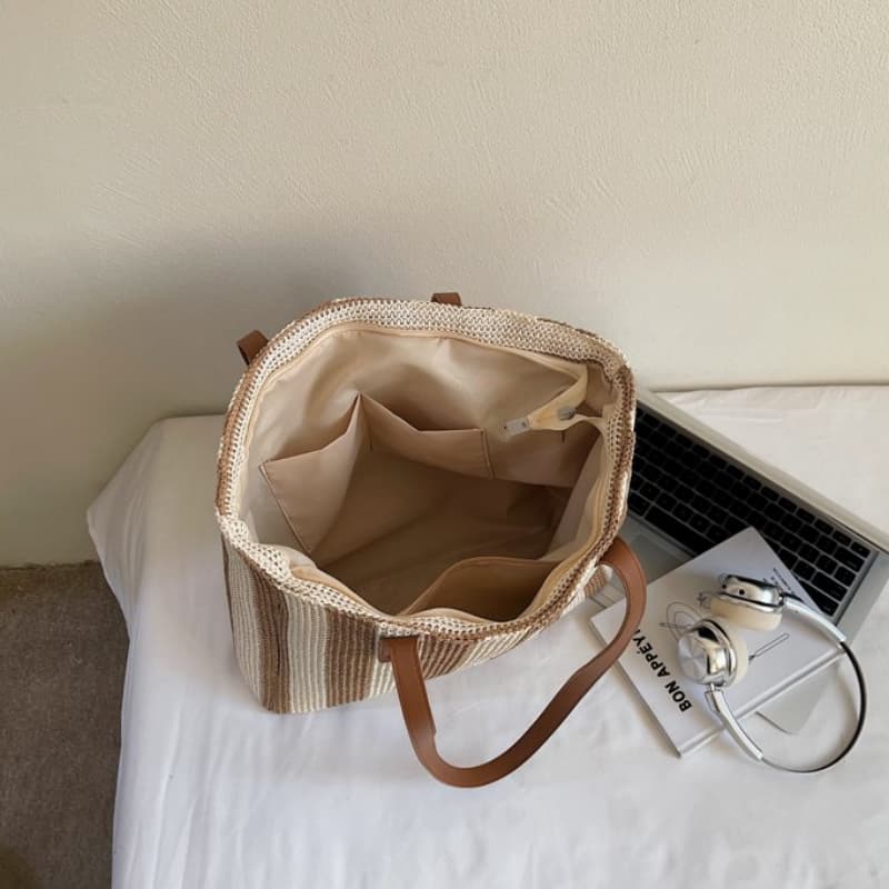 Striped large capacity tote bag women's shoulder bag