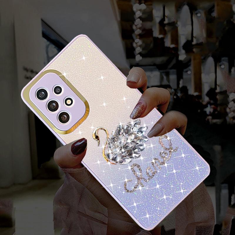 Glitzer Diamant Schwan Hülle für Samsung Galaxy A53 A73 A13 A12 A51 S22 S21 Redmi Note 11 10C iPhone 14 13 12 11 Pro Max Farbverlauf Bling Pailletten Soft Cover