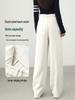 White Linen Loose-Fit Old Money Style Women’s Elastic Waist Wide-Leg Trousers, Casual Spring 2026 Collection