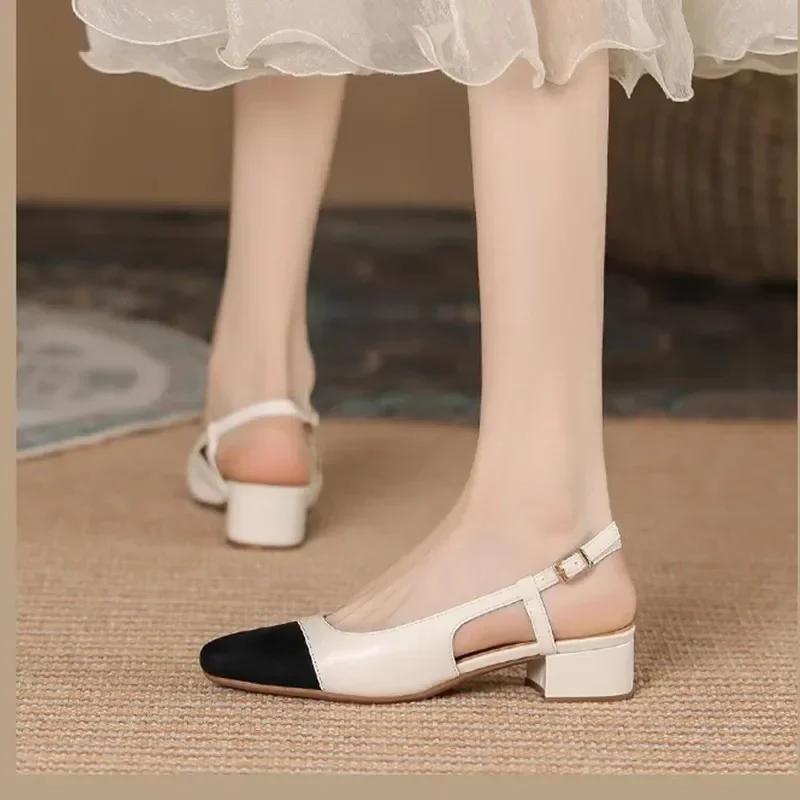 Mixed Colors Buckle Strap Women's Pumps Low Heel Square Heel Shoes Female 2024 Hot Sale Slingbacks Fashion Office Pumps