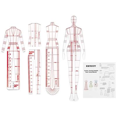 4 ks Módní skicovací pravítka Sada Dámské šití Lidský vzor Designové pravítko Módní kreslení Šablona pro navrhování Pravítko