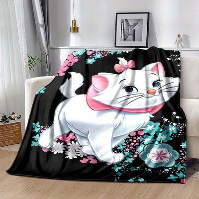 1PC Cartoon Marie Cat Print Blanket, Seasonal Universal, Home Decoration, Throw, Quilt, Soft Flannel Throw Blanket, Versatile & Cozy for Bedroom,Cute