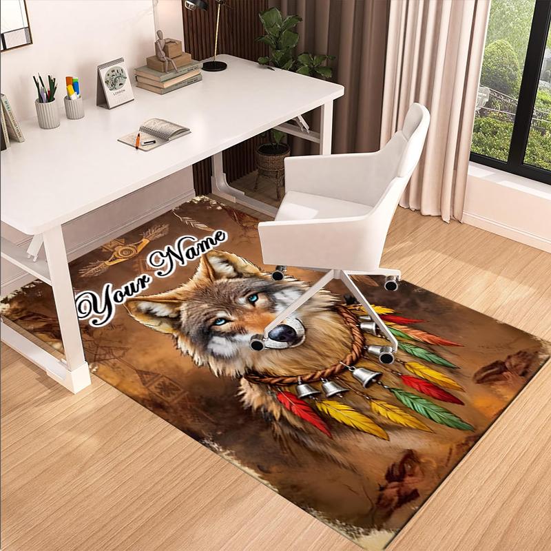 1PC Custom Name Wolf Spirit Dreamcatcher Theme Floor Mat Ideal for Living Room, Game Rooms, Office, Bedroom,Floor Mat Playful Design
