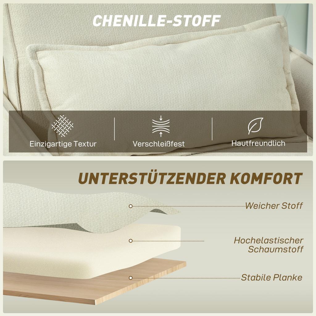 3 In 1 Convertible Armchair With Bed Function Lumbar Pillow For Living Room Cream