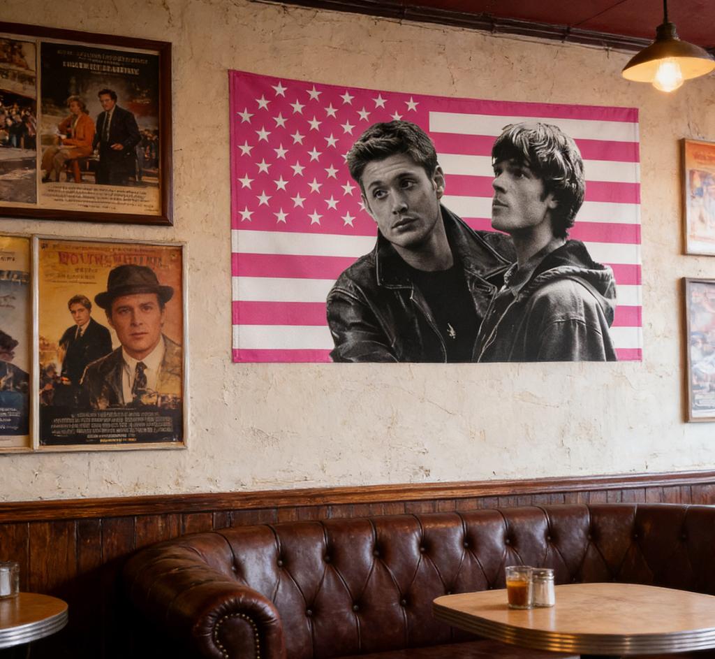 DDean SSam WWinchester American Flag Banner Funny Tapestry Home Barber Shop Decor