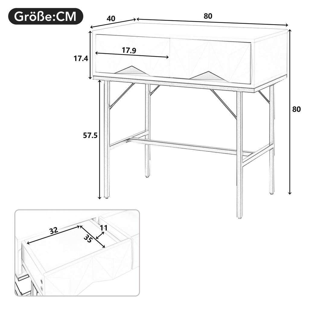 Console Table, Hallway Table with 2 Drawers, Side Table Wood, Sofa Table with Stable Metal Frame