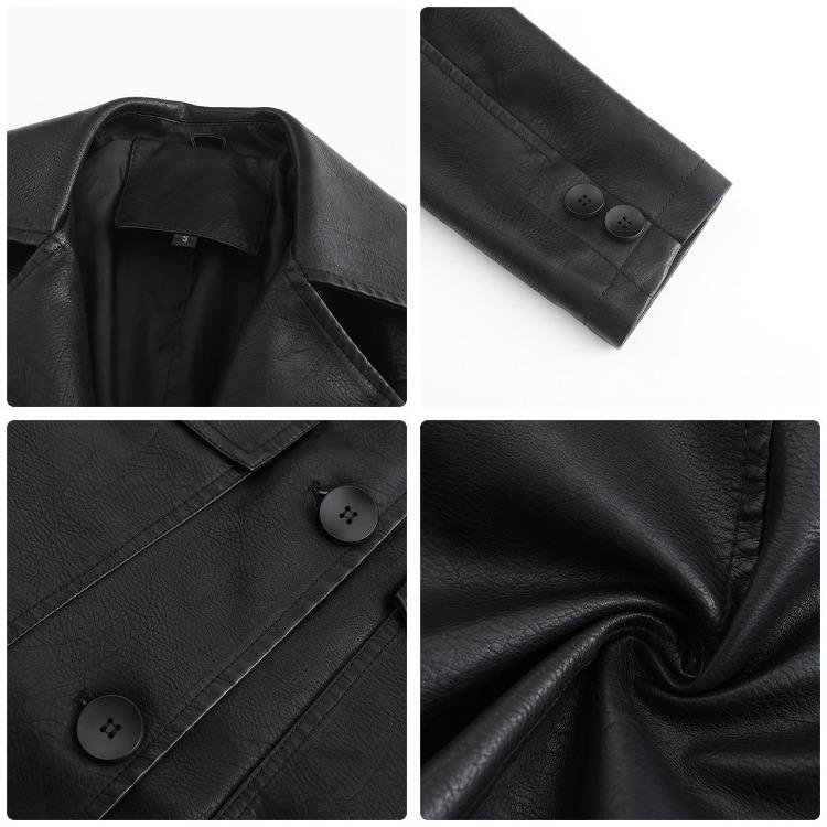 Fashion Women Slim Fit Pu Leather Jacket Long Sleeve Lapel Collar Zipper Outerwear for Fall Winter