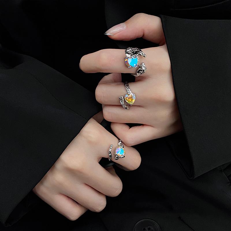 Sparkling Gemstone Open Ring Women'S Niche Design Sense Personality Index Finger Ring Light Luxury High-End Ring