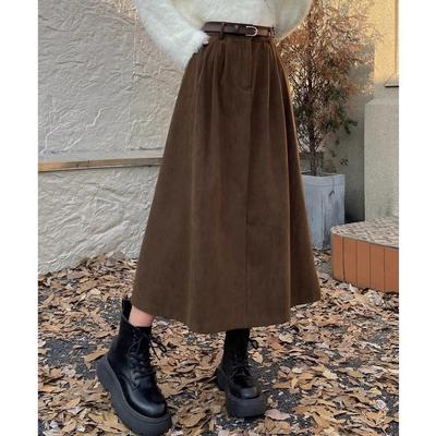 Jupe Midi Rétro en Velours Côtelé pour Femme - Taille Haute, Coupe A qui Moule les Hanches pour Automne/Hiver 2024