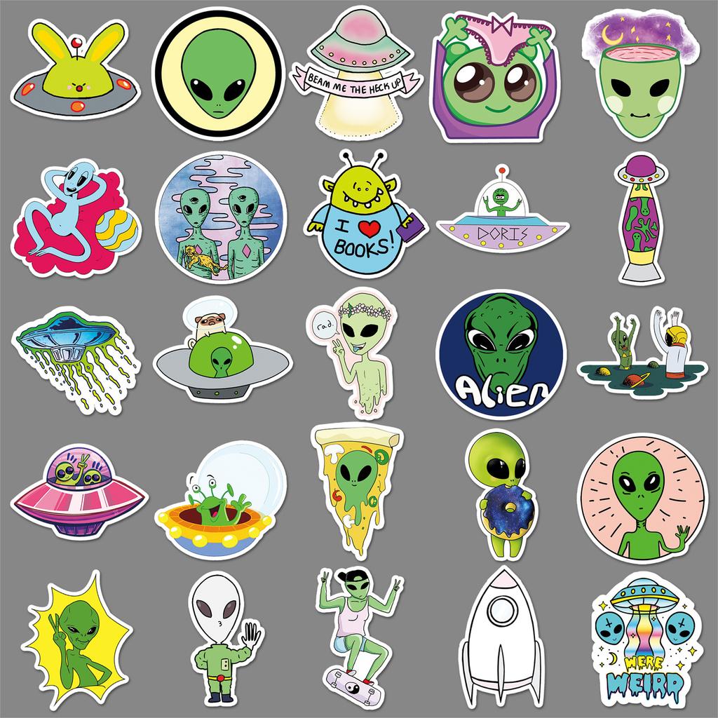 50 Alien Doodle Persönlichkeit Cartoon UFO Dekorative Skateboard Wasserbecher PVC Koffer Aufkleber