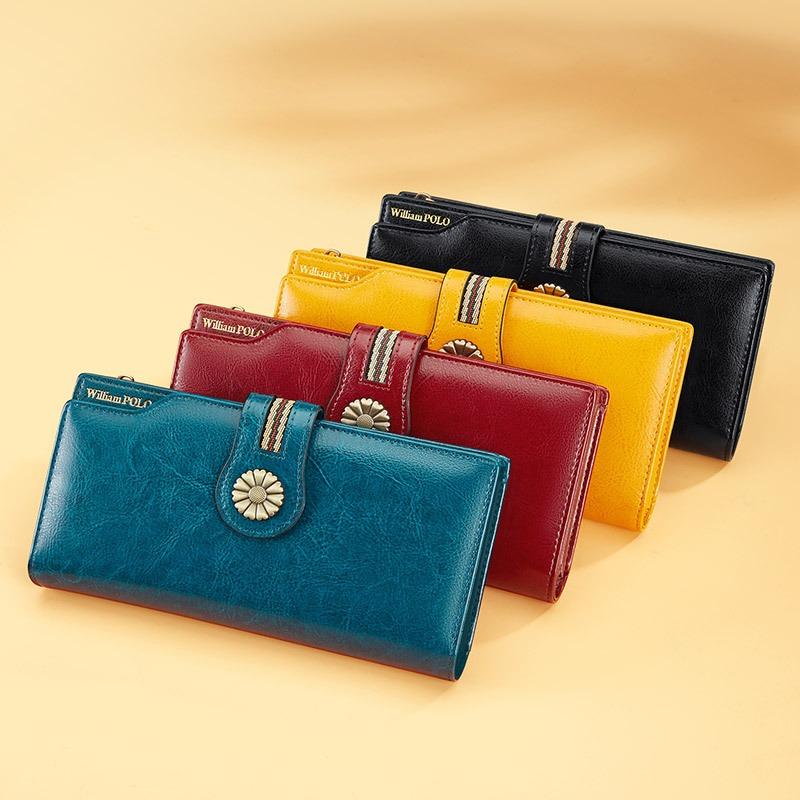 Women's High-end Genuine Leather Wallet Long Cowhide Wallet Anti-theft Brush Retro Wallet