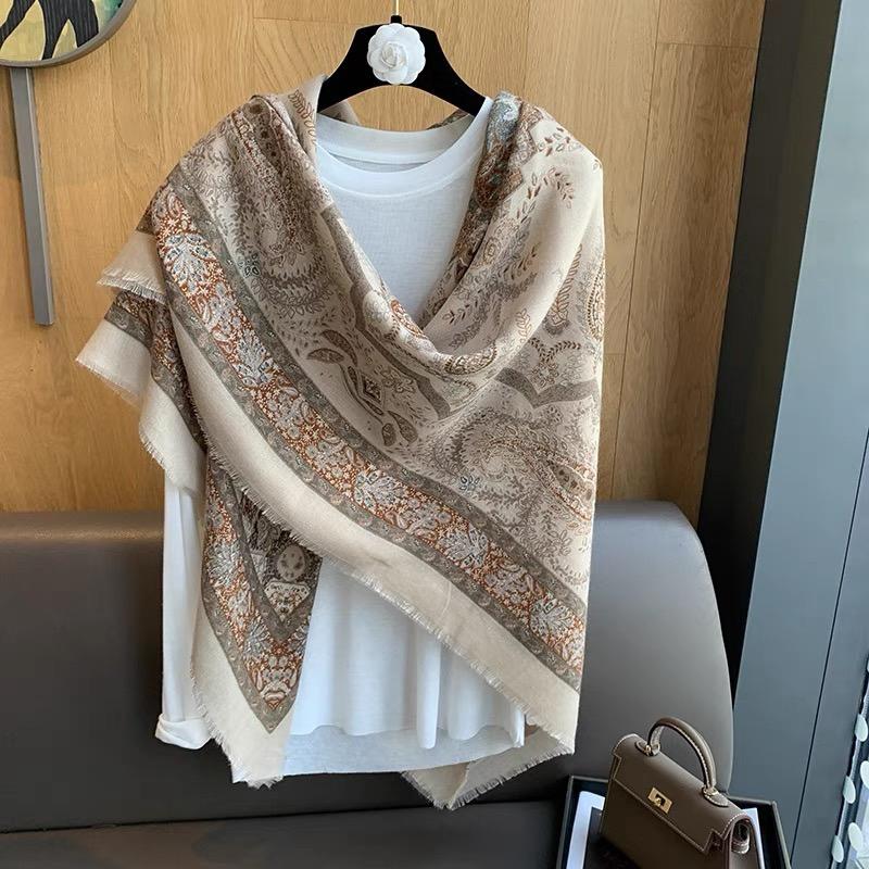 Women Winter 130cm Oversized Vintage Paisley Floral Fringe Viscose Shawls Scarf Print Wrap Headband Bufandas Muslim Hijab Sjaal