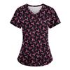 Scrubs Medical Uniform Pink Ribbon Cancer Fighter Graphic Women's Uniforms V Neck Short Sleeve Tops with Pockets Scrubs for Wome