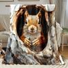 Custom Squirrel Blanket Red Squirrel Peeking Tree Hollow Forest Design Personalized Name Fleece Throw All Season Soft Warm