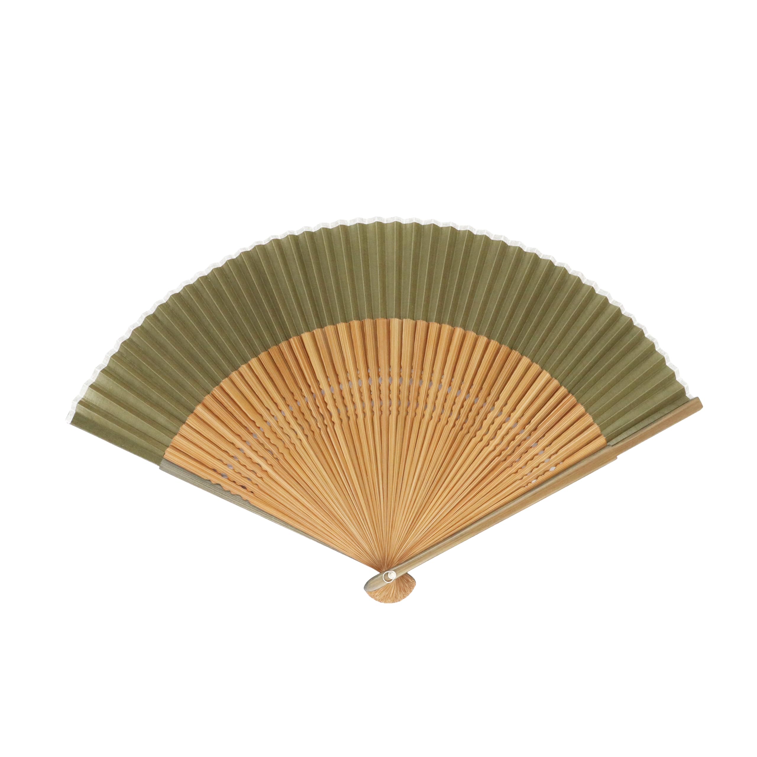 Onishi Kensei Seihan Folding Plain Made with Japanese Fabric Fan, Cotton, 23cm, Khaki,  Ripple  S22-MTM02,