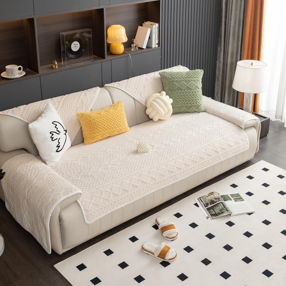 Shu Cotton Velvet Winter Plush Sofa Cushion Non-Slip Fabric Four Seasons Universal Leather Sofa Winter Full Covered Sofa Cover Slipcover