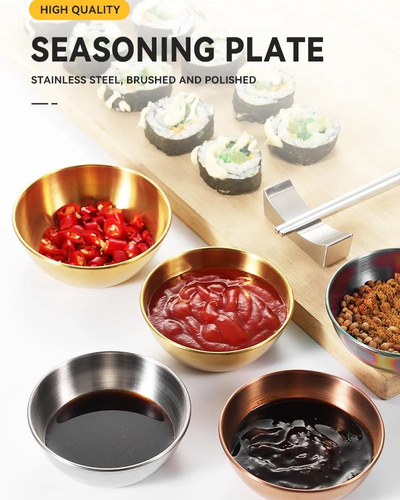 Stainless Steel Golden Sauce Dishes Appetizer Seasoning Serving Dishes Sets Tray Spice Plates Kitchen Tableware