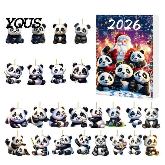 Christmas Countdown Calendar Panda Advent Calendars 2026, 2D Acrylic Cute Hanging Ornaments for Themed Party Favors Xmas Tree, 24 Days Calendar, Gifts