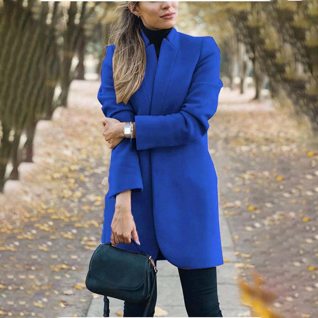 Manteau en Mélange de Laine pour Femme Grande Taille à Boutonnage Simple Col Montant Léger Mi-long Vêtement d'Extérieur pour Port Décontracté et Formel