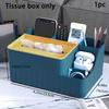 1pc Versatile White Vanity Organizer Cosmetic Display Case & Tissue Holder, Multi-Functional Storage for Remote Controls & Sundries