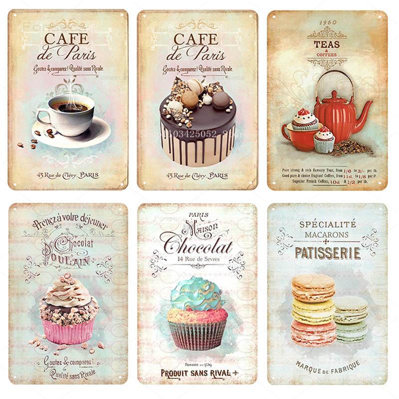 Segni Metallici Vintage Caffè Dessert Arte da Parete Minimalista Moderna Casa Cucina Targhe di Latta Ristorante Caffetteria Decorazione 20X30Cm