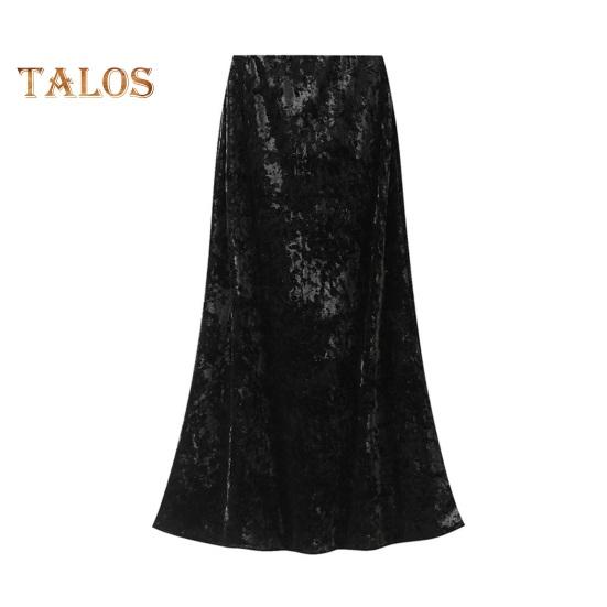 Dámská sukně s rybím ocasem elastická sukně s vysokým pasem do poloviny lýtek, jednobarevná, sametová sukně s velkým lemem na denní nošení