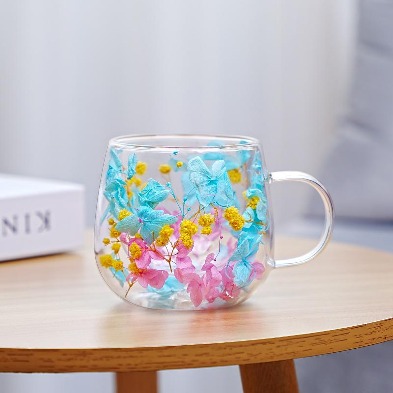 Dried Flower Hot Coffee Cups for Hot Drinks Tea 250ml Cofee Cup Borosilicate Glass Vasos Para Cafe Office Beverage Mug