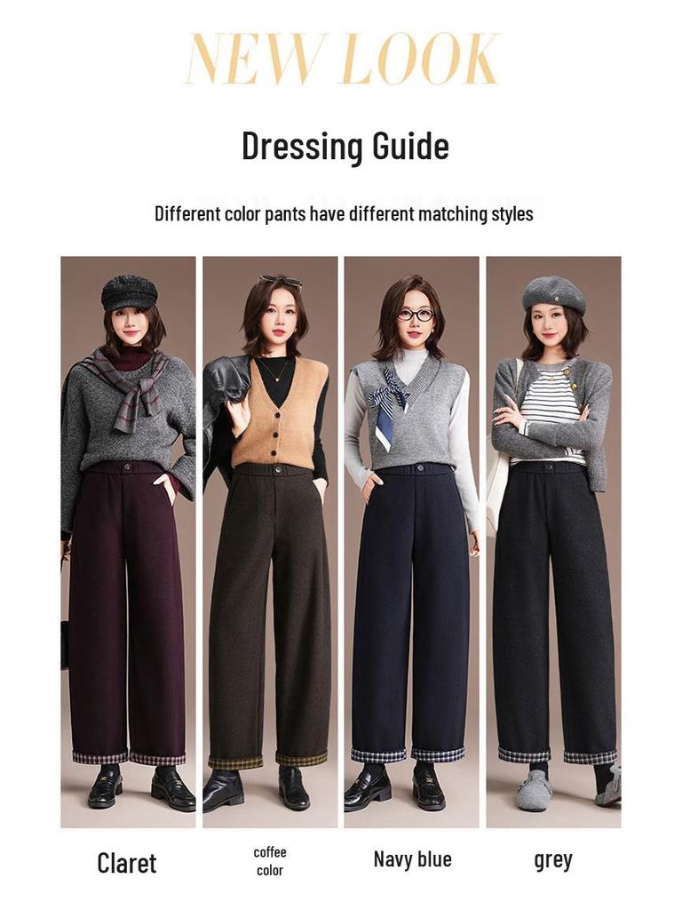 Brand Wool Women's High-Quality Casual High Waist Straight Leg Pants - Simple Luxurious Slimming Drape Design