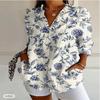 Dames Katoen Linnen Bedrukte Knopen Blousejas Casual Lange Mouwen Blouse 2025