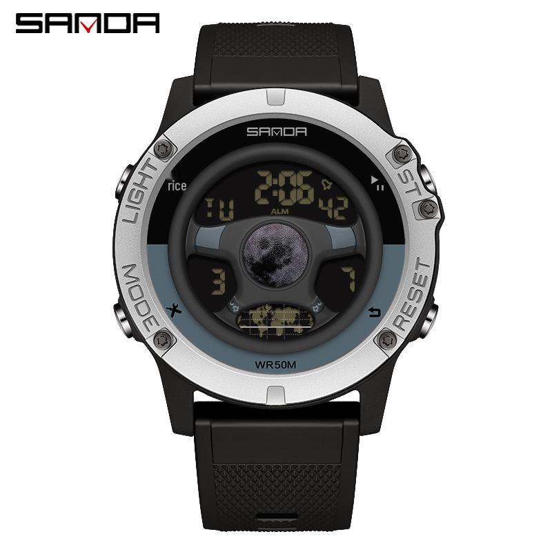 Sanda Men s Creative Sports Watch - Steering Wheel Design with Starry Sky and Multifunctional Features чёрный/серебряный