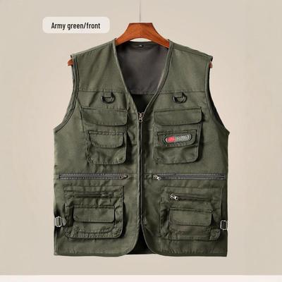 Heren lente/herfst katoenen vest met meerdere zakken - Buiten, Casual, Mouwloos jack voor middelbare leeftijd en ouderen. Perfect voor vissen en dagelijks gebruik.