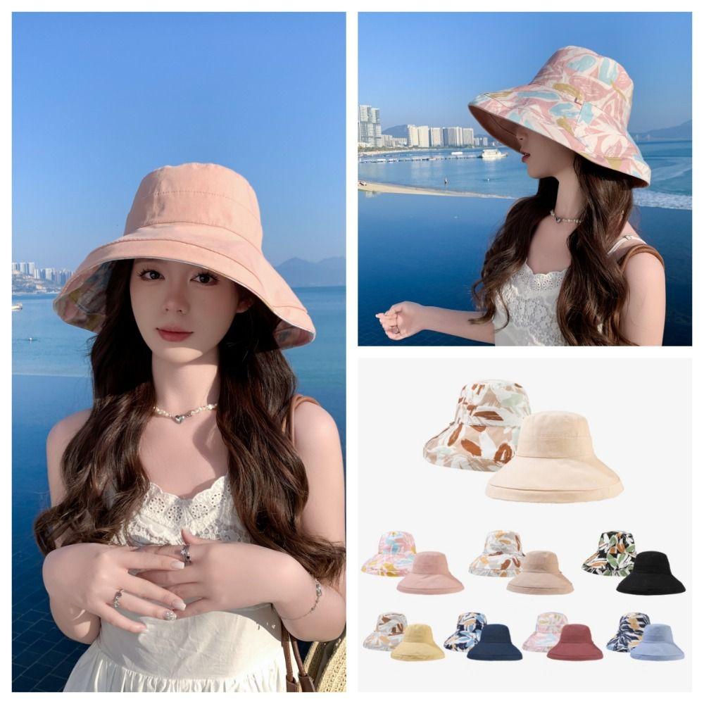

Double-side Fisherman Hat Big Brim Sunshade Bucket Hat Fashion Sunscreen Hat Outdoor рожевий