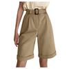 Women's Fashion Short Suit Pants Cuffed Buttons Pocket Zipper Solid Color Shorts