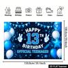 2D 13th Happy Birthday Backdrop - Blue Star Glitter Banner for Boys 13th Birthday Photoshoot Party Decor