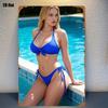 Retro Metal Tin Sign Blonde Woman In Blue Bikini by Swimming Pool Vintage Summer Wall Art Decor Xcm
