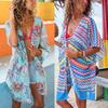 Striped Chiffon Beach Cover Up Print Bathing Suit Cover Up Swimwear For Women